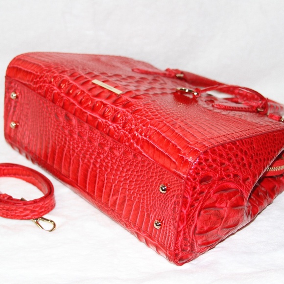 BRAHMIN Small Finley Satchel Sriracha Red Melbourne Leather Purse Tote Bag - Picture 7 of 9